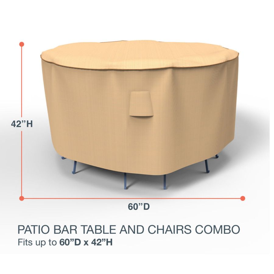 Picture of Small Bar Table and Chairs Combo Covers 60 in Diameter - StormBlock™ Signature Tan