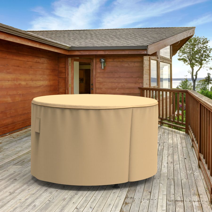 Photo de Round Table Covers 60 in Diameter - StormBlock™ Signature Tan