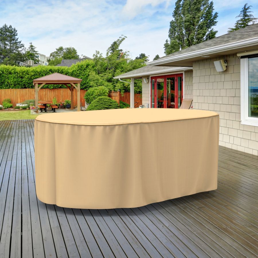 Photo de Oval Table Covers 60 in Long - StormBlock™ Signature Tan