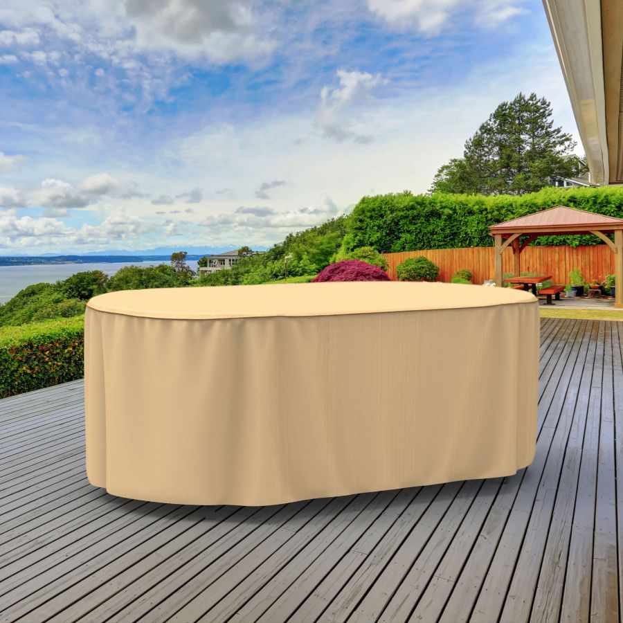 Photo de Oval Table Covers 72 in Long - StormBlock™ Signature Tan