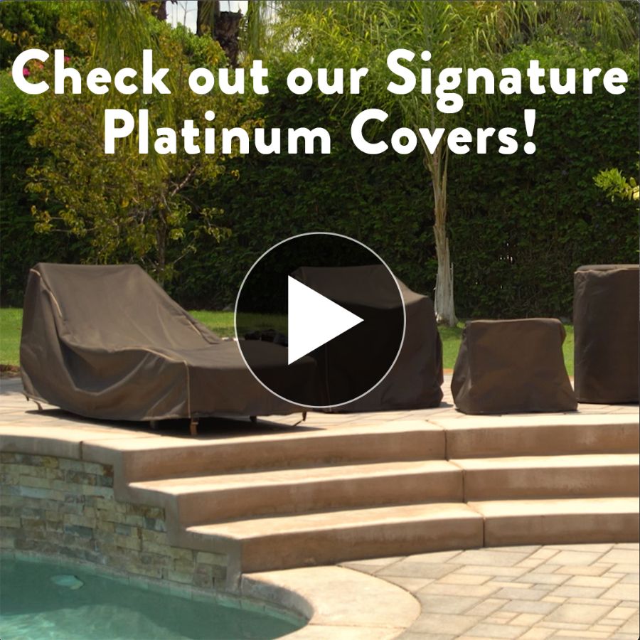 Photo de Large Outdoor Ottoman/Coffee Table Cover - StormBlock™ Platinum Black and Tan Weave