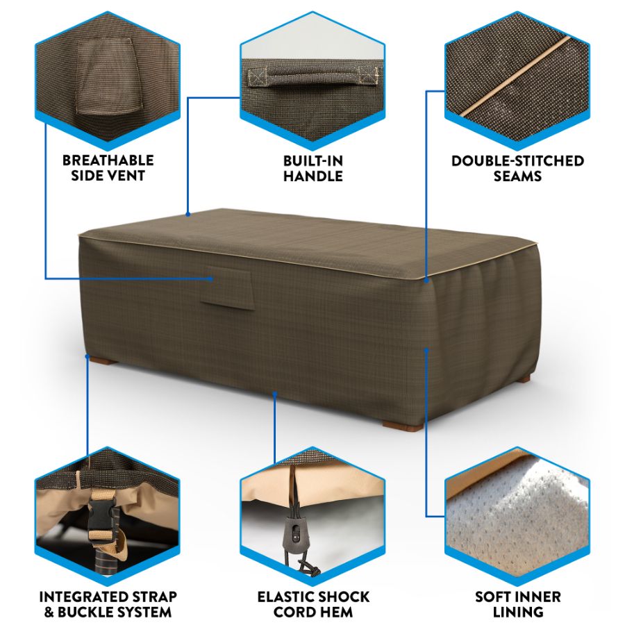 Photo de Outdoor Ottoman Cover - StormBlock™ Platinum Black and Tan Weave