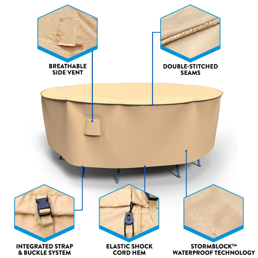 Photo de Round Table and Chairs Combo Covers - StormBlock™ Signature Tan