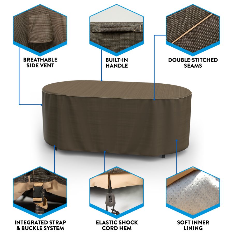 Photo de Oval Table Covers - StormBlock™ Platinum Black and Tan Weave