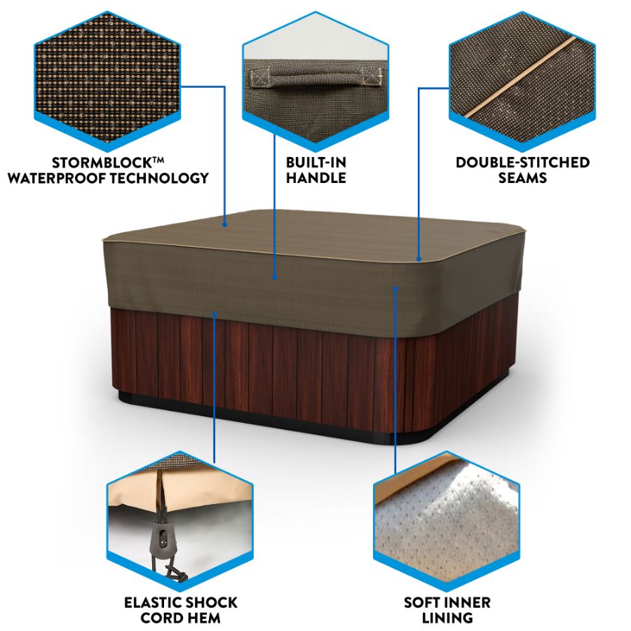 Photo de Square Hot Tub Covers - StormBlock™ Platinum Black and Tan Weave